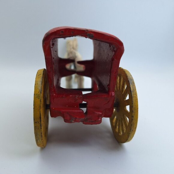 Cast Iron Ice Trailor Horse Vintage White Red Moving Wheels Metal Axle Wagon - Picture 7 of 9